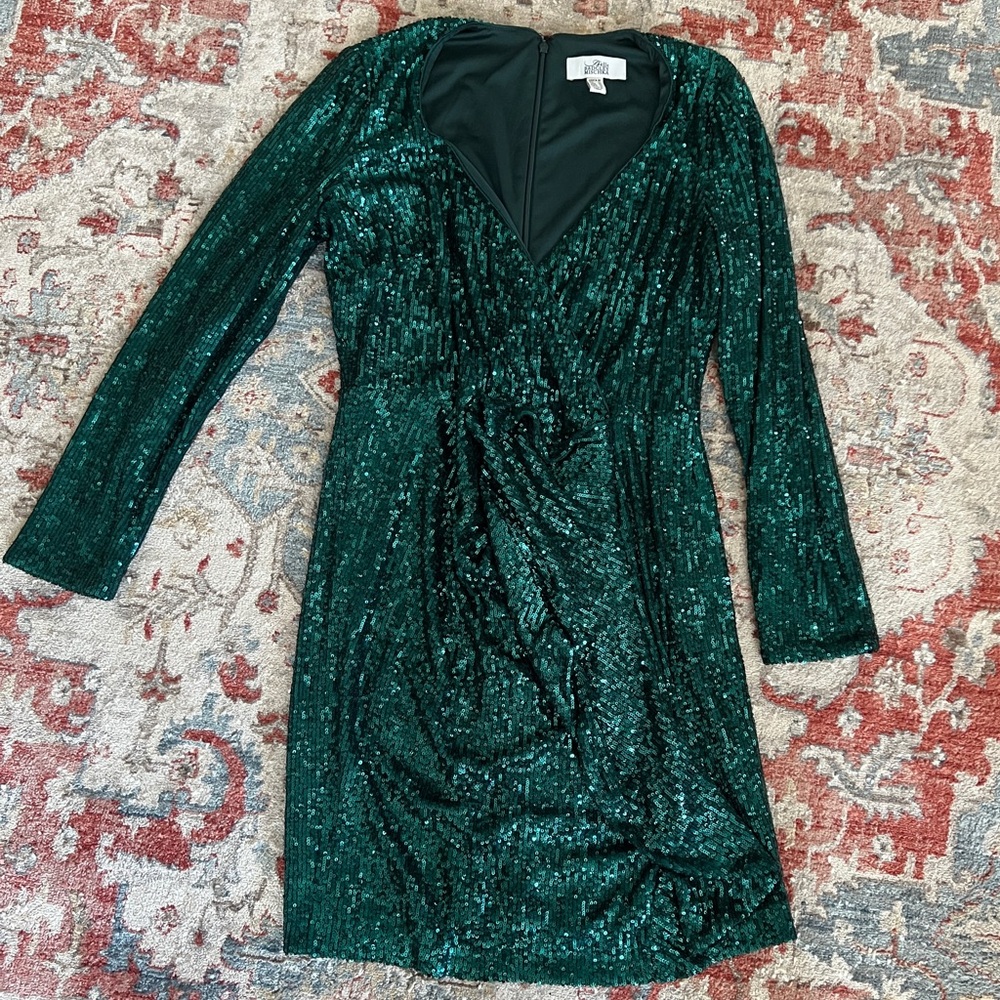 Badgley Mischka Womens Size 10 Sequin Wrap Sexy Emerald Green Short Mini Dress - Picture 2 of 9